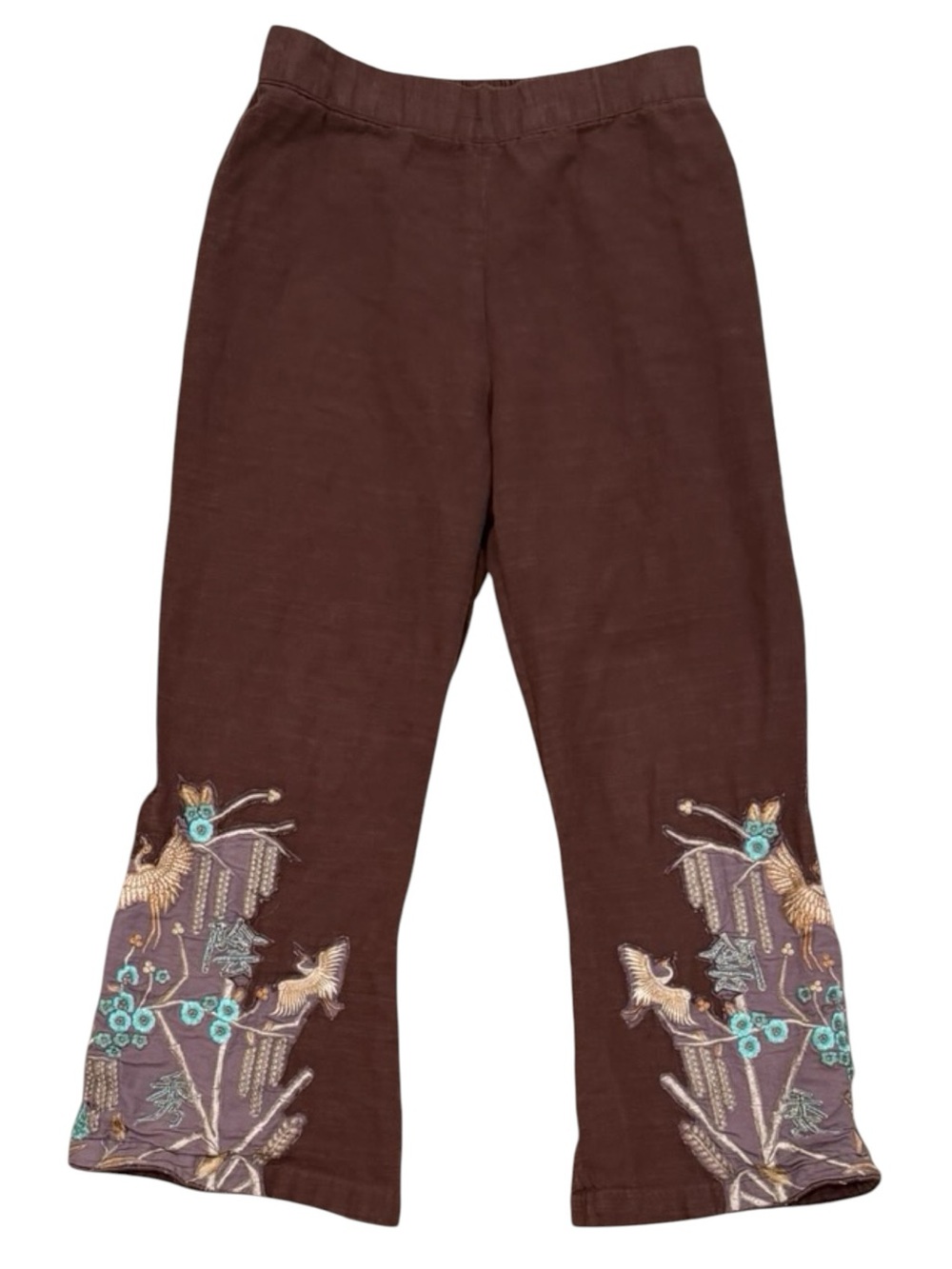Artisan Embroidered Earthy Brown Linen Pants